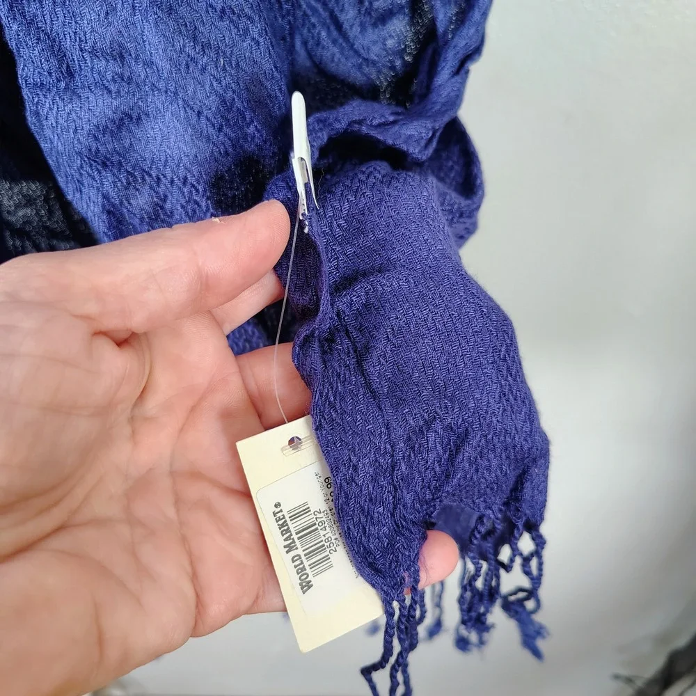 World Market Purple Chevron Crinkle Scarf 100% Rayon Fringe Trim 34x80‎ NWT